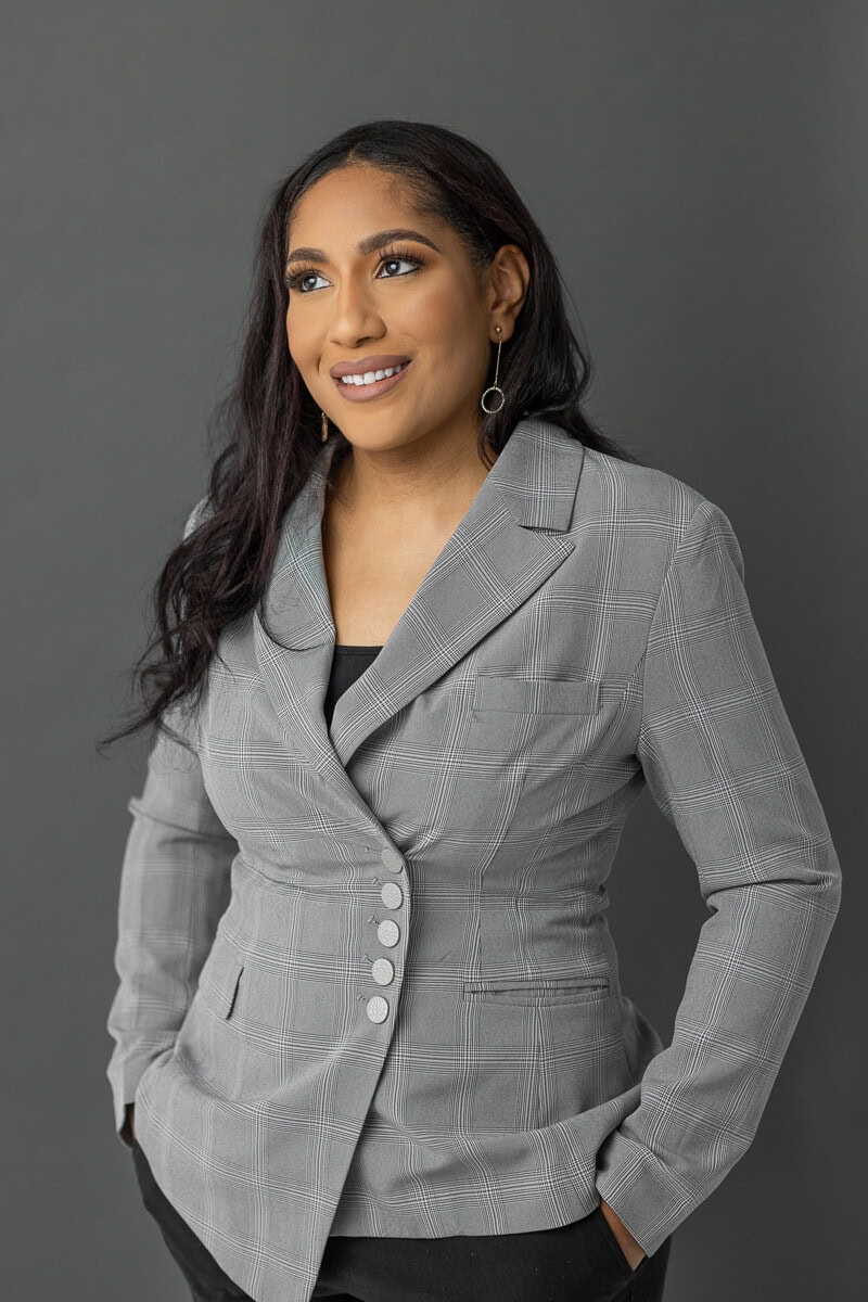 woman in gray blazer