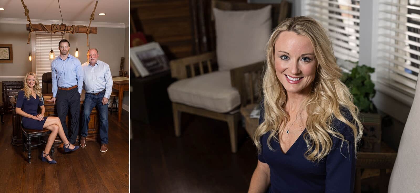 three real estate professionals pose inside their historic home office