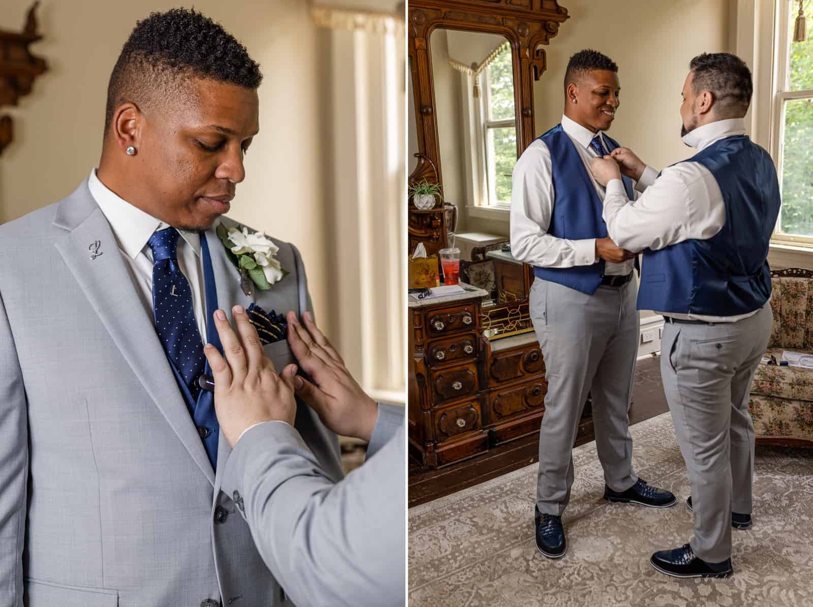 Same sex couple get dressed and ready for their wedding 