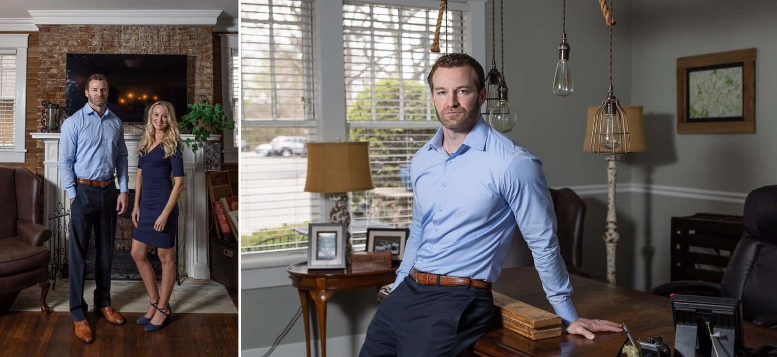 Young man poses for portrait in historic home office